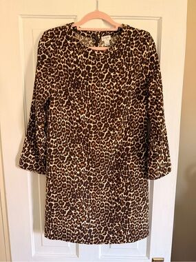 J. Crew Crepe Leopard Print Long Sleeve Shift Dress